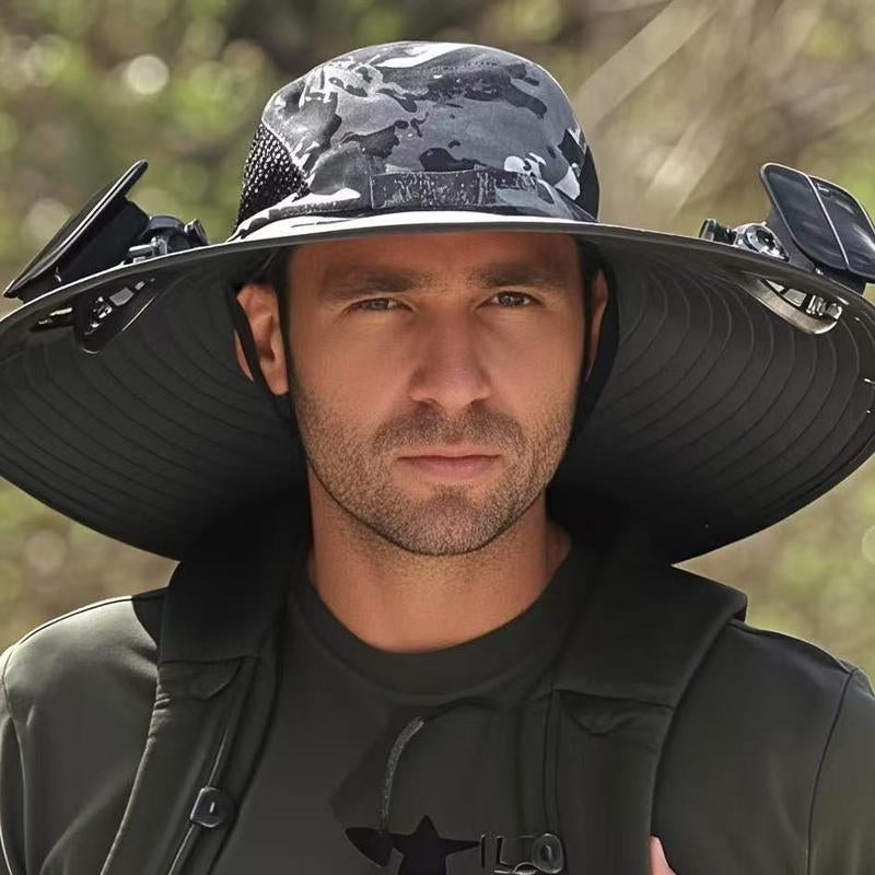 Solar-Powered Outdoor Fishing Hat with Dual Fans - Breathable Fabric, USB Charging, UV Protection - Ideal for Summer Hiking and Camping