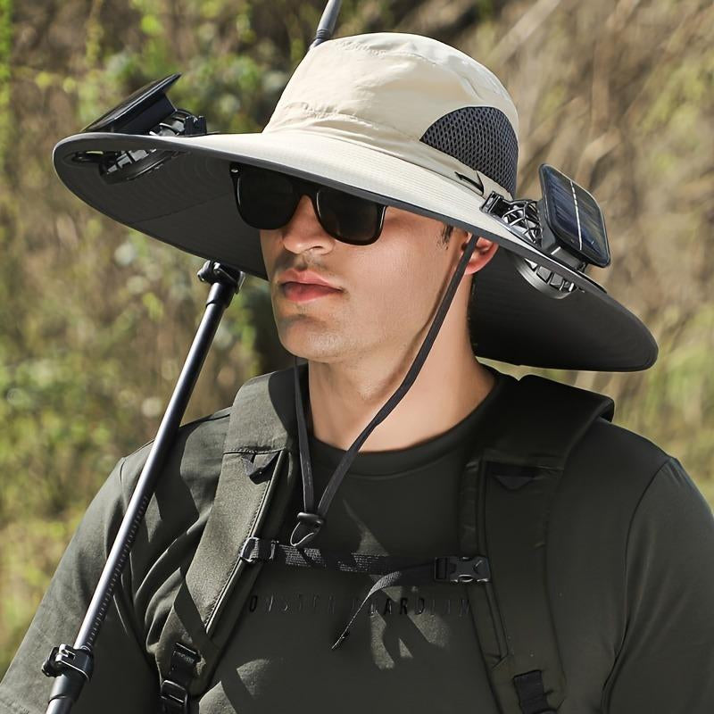 Solar-Powered Outdoor Fishing Hat with Dual Fans - Breathable Fabric, USB Charging, UV Protection - Ideal for Summer Hiking and Camping